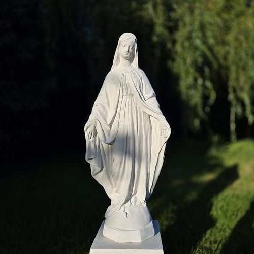 FABRIQ Weiß Heiligenfigur Madonna, Groß Jungfrau Maria Statue aus massivem Steinguss (63 cm Höhe, 16 kg) katholische Skulptur für Kirche, Garten & Haus, Religiöses Geschenk & Mutter Gottes Deko