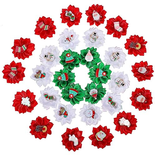 SEWOART 30 Stück Hundehaar Accessoires Strapazierfähige Blumen Haargummis Weihnachtskopfschmuck Für Haustiere Festliches Zubehör Für Hunde Und Katzen