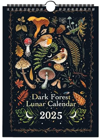 Wandkalender 2025, Kalender Dark Forest 2025, enthält 12 Original-Illustrationen, Mondkalender 2024, bunte Wassertinte, Wandkalender, Geschenke für Mann, Frau, Zuhause, Geburtstag, weißer Elefant
