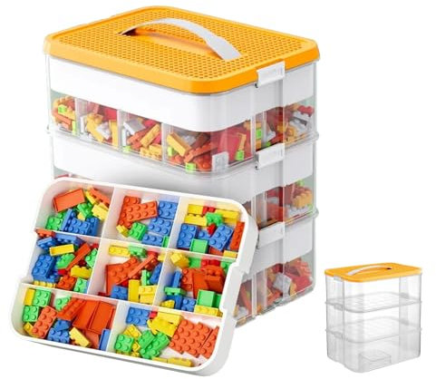 Storage Box with Lid for Building Blocks L-e-g-o, Children's Toy Box, Storage Compartments, 3 Levels, Stackable Boxes, Sorting Boxes, Small Parts Organiser, Storage Container Box for Children's Room