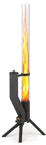 GARDENFLARE Cheminée de Jardin – Brasero Noir, Flamme jusqu'à 1m, Fonctionne aux granulés, Chauffage Foyer extérieur élégant pour terrasse et Jardin, Montage Rapide, Résistant aux intempéries