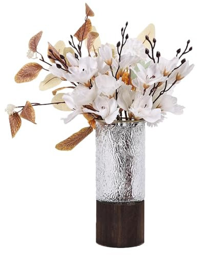 Vase,Flower Vase,Glass Flower Vase with Woden base,Vases for Flowers Exquisite Clear Flower Vase For Wedding Living Room Table Decoration Gift for Wedding, Housewarming Party (Clear)