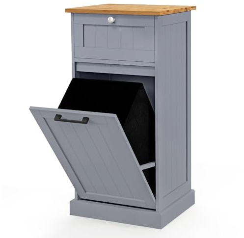LIFEZEAL Armario para Ropa Sucia de Madera con 1 cajón (Gris) | Cesto de lavandería extraíble, armario de suelo para baño y lavandería, 40x37x82cm