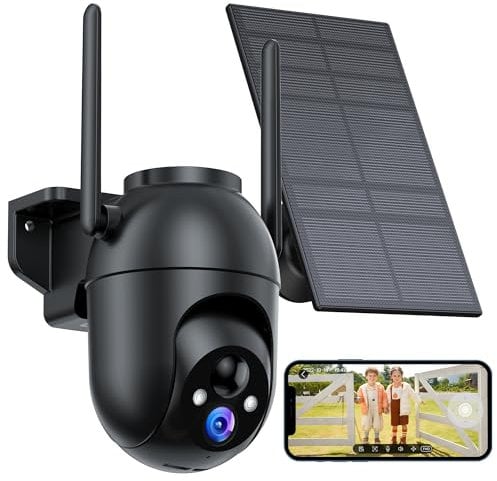 Überwachungskamera Aussen Akku und Solar: 2K WLAN Kamera Outdoor Kabellos - 360° PTZ Außenkamera mit Monitor Alarmanlage Nachtsichtfunktion WiFi Camera Bewegungsmelder