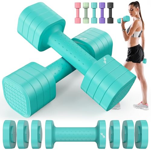 Sportneer Verstellbare Hanteln Frauen Set – Kurzhanteln 2er Set (0,9–2,3 kg pro Hantel), 4-in-1 Hanteln Set mit rutschfestem TPU-Griff,Dumbbell Set für Home Gym, Fitness & Krafttraining (Blau)
