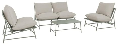 sweeek - Gartenlounge aus Stahl und Textilene Sofia, 4 Personen, rechteckiger Tisch