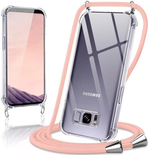 Coiwxmoi Handyband Handyhülle für Samsung Galaxy S8 Hülle mit Band 5,8,Transparent Case mit Kette Abnehmbar zum Umhängen Kordel Schutzhülle,Weich Silikon TPU Stoßfest Cover für Samsung S8,Roségold