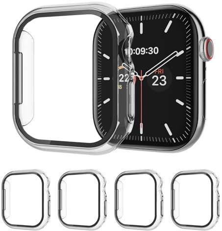 AOTUAO 4 Stück Hülle mit Displayschutz Für Apple Watch Series 10 42mm, PC Rundum Schutzhülle Kratzfest Schutzfolie Schutz Case für iWatch Series 10 42mm (4 Trasparente)
