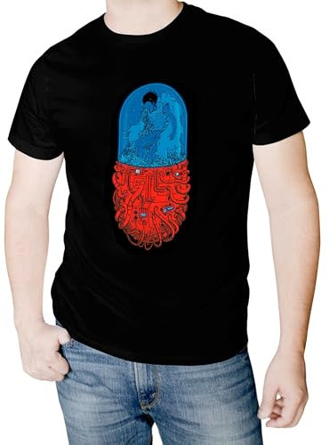 Tritó Design T-shirt graphique Akira, motif capsule rouge et bleu, noir, Noire, XL
