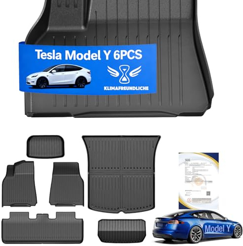 moveland 3D TPE Tesla Model Y Fußmatten Allwetter(6 PCS) Passend für 2019–2024 – Extra Robust, rutschfest, Wasserdicht, Leicht zu Reinigen – Model Y Gummimatten Zubehör
