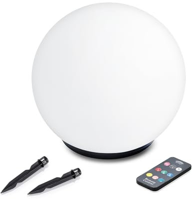 Esotec schwimmende Teichleuchte, D=25cm, Fernbedienung, 7 Leuchtfarben, multicolor RGB, Kugel Teich-Deko für draußen, Solarleuchte, Kugelleuchte außen, Solarkugel winterfest outdoor 102619