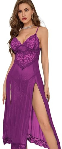 QeeFop Sexy Lingerie Donna Babydoll Indumenti da Notte Indumenti da Notte Slip Lingerie Spacco Laterale Sexy Donna Babydoll Abito al Ginocchio Abito Senza Maniche con Tanga Abbinato