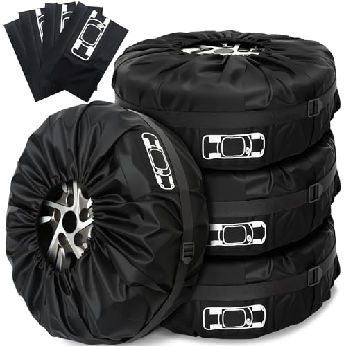 Gucass Reifentaschen Set 4 Stück, Reifenabdeckung 19–23 Zoll, Wasserfeste Reifentüten und Reifenschutzhülle, Reifentasche zur Reifenaufbewahrung und zum Transport, UV-Schutz, Schwarz, Gr. L (Ø 81 cm)