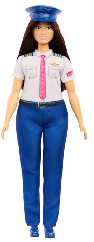 Barbie Careers Pilot Doll with Plane Uniform | Fashion Doll Wearing Removable Flight Uniform & Hat Accessory, Ages 3+, JKF75