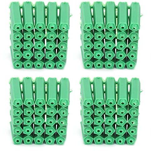 Cosiki Plastic Anchors, Expansion Anchors with Strong Ancho Force Green 100Pcs M6 Plastic Wall Plug Fixing Expansion Concrete Wall for Bricks, Concrete, Aerated