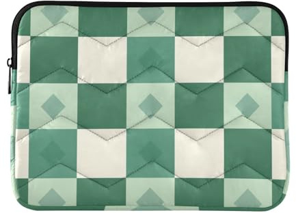 Laptop-Hülle für 33-35,6 cm (13 - 14 Zoll), mit Reißverschluss, Gingham-Karo-Muster, Jade-Cremefarben