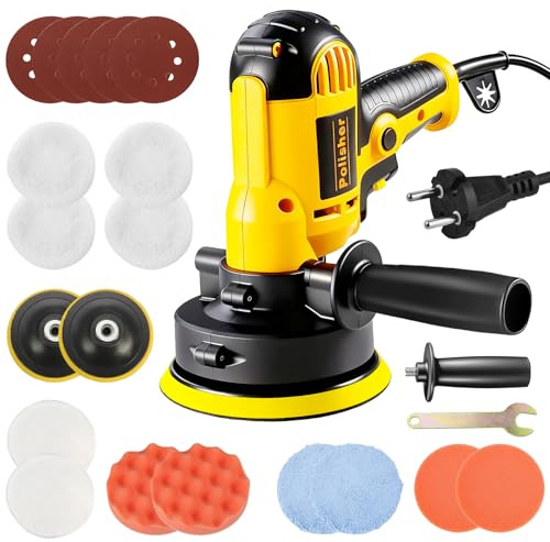 Poliermaschine Auto, 700W Auto Poliermaschinen Set 24pcs, 5-Zoll-Autopolierer Einstellbare Geschwindigkeit 600-3700RPM Auto Polierer Seitengriff Poliermaschine für Möbeln Metal Autopflege