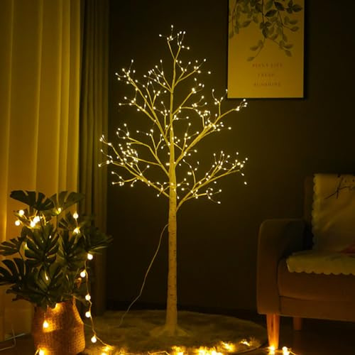 Birke Lichter Baum 150 cm, LED Lichterbaum mit Stecter 288 LEDs Warmweiß, Birke Künstlich Baum mit Beleuchtung, Weihnachtsbaum Lichter mit Fernbedienung 8 Lichtmodi für Hochzeit Festival Party