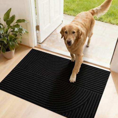 FEOMOS Dirt Trapping Door mat Indoor 50x80cm, Non-Slip DoorMat-Black | Door Matts Outdoor Absorbent, Low Profile, Machine Washable Floor Mat for Front-Back Door, Entrance, Kitchen, Patio