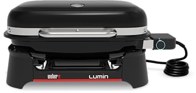 Weber Lumin Electric Grill, Black | Heats Up to 315°C, with Lid Thermometer, Porcelain-Enamelled Cast Iron Grates, 33 x 49 cm Cooking Area, 1502013