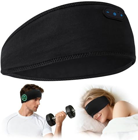 MUSICOZY Schlafkopfhörer Bambus Schlaf kopfhörer Bluetooth Seitenschläfer | Kühlendes Stirnband Kopfhörer, Dünne Lautsprecher & 16+Std Akku. Für Yoga, Training, Reisen & Schlaflosigkeit. Tech Gadgets.