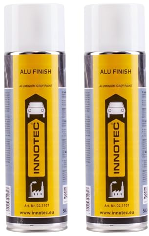 2 Stück INNOTEC Alu Finish 500 ml – Aluminiumgrauer Lackspray für Metall & Kunststoff – schnell trocknend, UV- & temperaturbeständig – ideal für Felgen, Motorenteile, Aggregate & Industrieoberflächen
