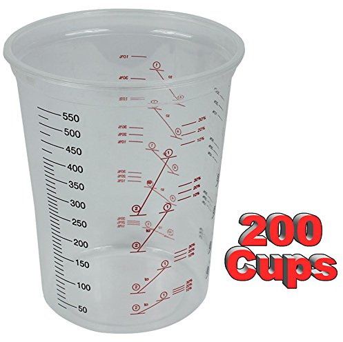 Starchem Plastic Polypropylene Paint Mixing Cups 600cc - Pack 200 - Inside Cup Flat for Easy Stirring - Accurate Metric Measurements