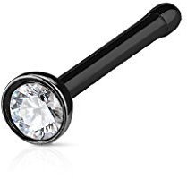 Tapsi´s Coolbodyart® Nasenstecker Edelstahl-Chirurgenstahl schwarz mit Kristall Stabstärke : 1 mm