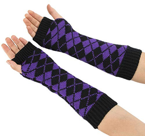 Amorar Wintergestrickte Armstulpen Warme Fäustlinge Fausthandschuhe Halbfingerhandschuhe Farbmischung Karierte Handschuhe Langer Handwärmer Stulpen Armmanschette Armwärmer für Damen Mädchen