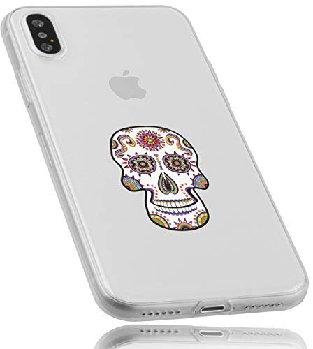 mumbi Hülle kompatibel mit iPhone X / XS Handy Case Handyhülle dünn mit Motiv Calavera weiss bunt, transparent