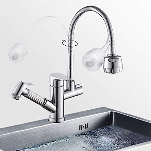 FZHLR Stream Sprayer Kitchen Faucet Single Handle Dual Spout Pull Out Sprayer Hand Spanner Flexible Rotation Hose Faucet Torneira