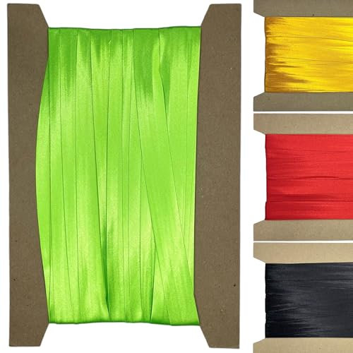 Roban Fashion 10m Satin Schrägband zum Nähen gefalzt 20mm breit Neongrün
