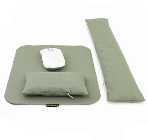 CandoCraft Large Mouse Mat with Wrist Support and Keyboard Wrist Rest Bean Bag Set, Ergonomic Mouse Keyboard Pad Cushion Filled Ergo Beads, Comfortable for Easy Typing Home Office (Light Army Green)