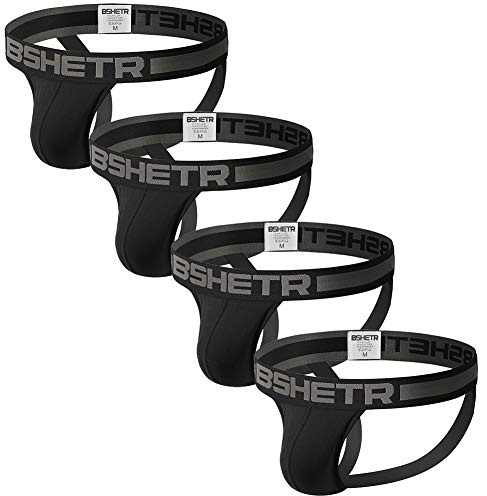 BSHETR Men's Jockstraps Athletic Supporters 4-Pack Cotton Work Out Underwear (Black(4-Pack), Medium 28-30,71cm-76cm)
