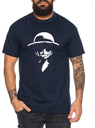 Ruffy Smile - T-Shirt pour Homme Son Ruffy Luffy Naruto Saitama One Dragon Master Goku Ball Vegeta Turtle Roshi Piece Golds DB, Farbe2:Bleu foncé, Größe2:Large
