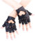 MHGLOVES Damen Lederhandschuhe Fahren, Herzausschnitt Punk Half Finger Driving Handschuhe, Fingerlose ungefütterte Fitness Radfahren Motorradhandschuhe (2 Paar),Schwarz
