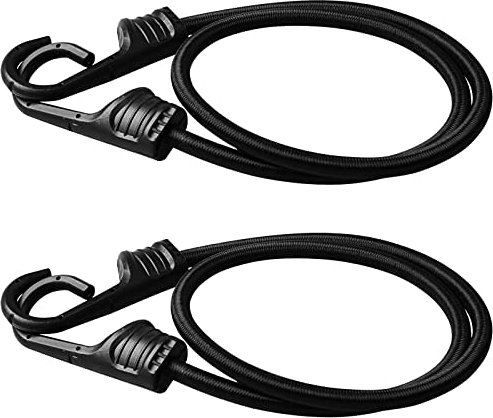 2 Pack 24In Bungee Cords with Hooks Heavy Duty Tarp Tiedown Cord Kayak Bungee Cord Stretch String Rope Black