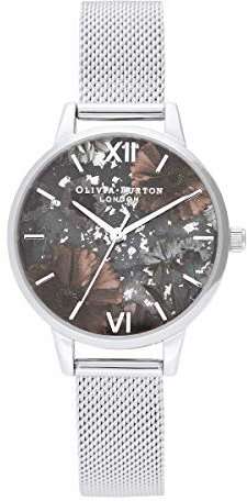 Olivia Burton Analog Quarzuhr für Damen Kollektion Celestial mit Silbernes Edelstahl-Mesh-Gliederarmband - OB16GD23