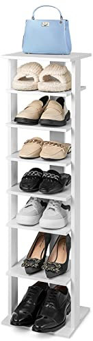 COSTWAY 8 stufiger Schuhständer höhenverstellbar, Platzsparendes Schuhregal aus Holz, Schuh-Organizer vertikal, Freistehender Eckregal für Eingang, Flur (Weiß, Einzel)