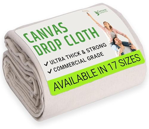 GREEN LIFESTYLE All Purpose Canvas Drop Cloths - Drop Cloth for Painting, Floor Cover, Heavy Duty Protection for Furniture & Surfaces, Reusable Painters Canvas Tarp for Renovation & Home (4x12)