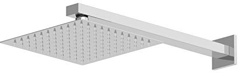 Architeckt® Modern Bathroom Rainfall Drencher Shower Head, Wall Mounted Arm, Large Square Stainless Steel Adjustable, Rub Clean Nozzles, Chrome