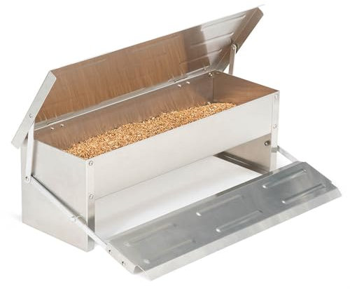 TERRE JARDIN - Mangeoire Poules, 5 kg, XL - Mangeoire Poules Anti Nuisible, Acier Galvanisé - Automatique, Anti Gaspillage, Étanche, Refermable à Pédale, Anti Rangeurs, Oiseaux