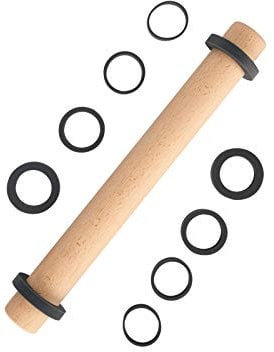 SUPER KITCHEN Rodillos de Amasar en Madera de Haya con 5 Discos Ajustables Anillo, Rodillo de Cocina, Accesorio para Hornear Pizza, Pasta, Galletas, Pastelería, Fondant (35cm)