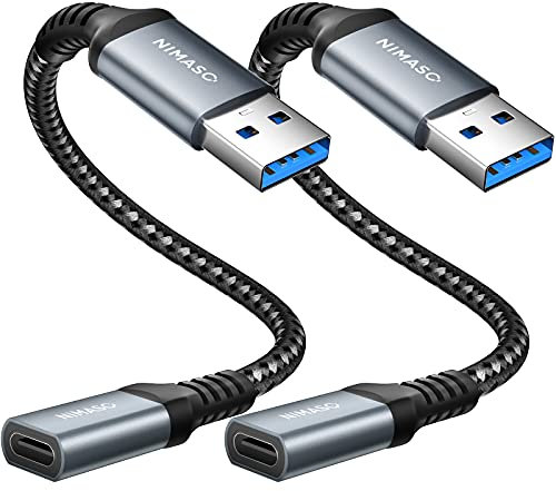 NIMASO Adaptador USB C Hembra a USB 3.0 Macho [2P] 5Gbps Nylon Trenzado Compatible con iPhone 12/11 Pro MAX para Samsung Galaxy S20/S20 Huawei P40/P30/P30 Pro Google Pixel 4a/4a XL