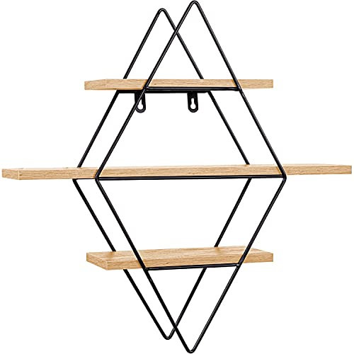 STILISTA Design Wandregal, 3 Ebenen, Farb- & Modellwahl, Karo Holz Hell