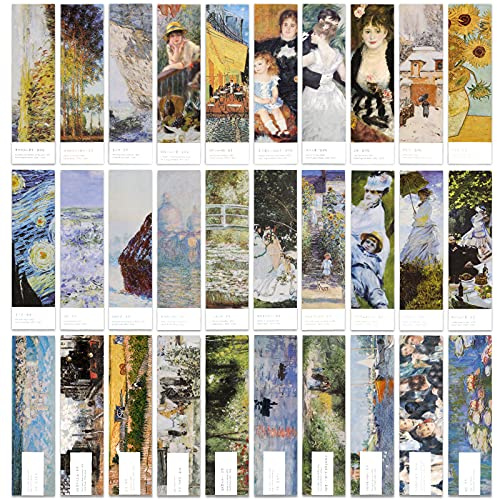 MWOOT 30 Art Painting Style Paper Bookmarks, Monet Van Gogh Renoir Art Painting Page Folder Bookmark Set, Fine Arts Museum Bookmark Book Reading Marker Gift (15x4 cm, 30 Styles)