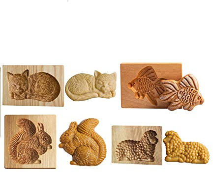 THBR Cookie Cutter Carved Wooden Mould Press Cookie Mold, 4 Pcs; Wooden Biscuit Cutter Cookie Presses Stamps DIY Halloween Thanksgiving Christmas