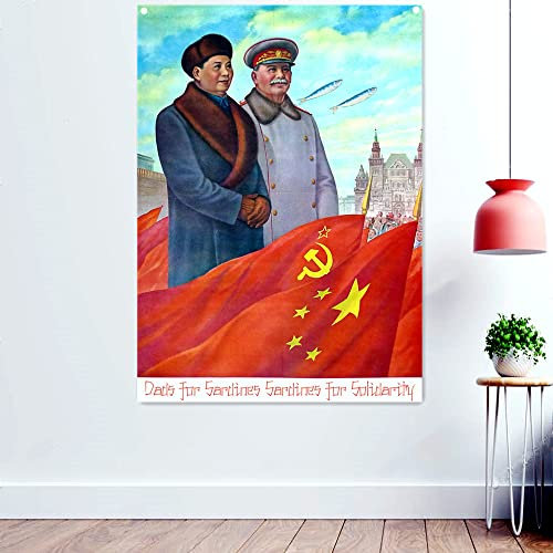 Poster, Motiv: Great Communist-Leaders Stalin und Mao Zedong Flagge, Sowjetunion, CCCP UdSSR Patriotismus, 96 x 144 cm