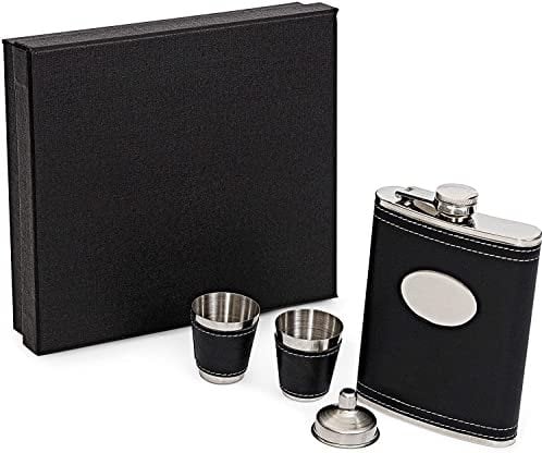 KAV Flask Set with Gift Box 8 oz with Funnel and 2 Schnapps Cups Easy to Use and Convenient to Carry - Stainless Steel Hip Bottle Safe, Durable, Anti Corrosion and Anti Rust