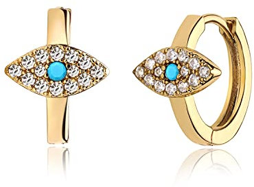Mevecco 18K Gold Plated Huggie Earrings Dainty Shining White Cubic Zirconia Geometry Beads Butterfly Heart Awl Cone Cute Shaped Evil Eye Hoop Earrings for Women